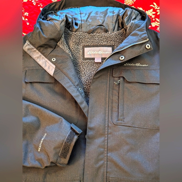 Eddie Bauer Weatheredge Men's Black Hooded Raincoat Hip-Length - Picture 4 of 12